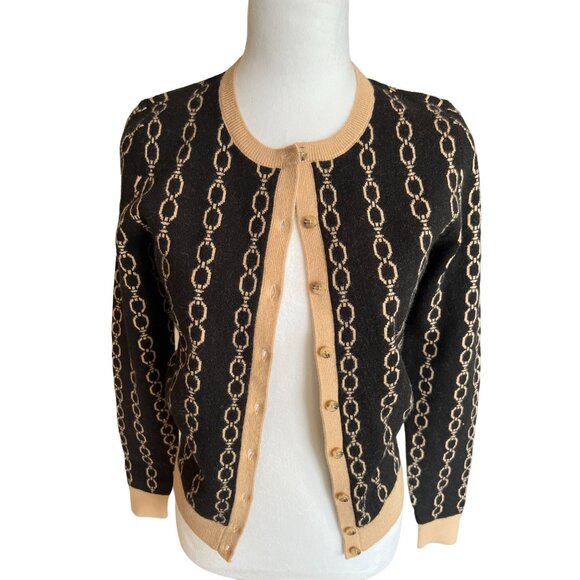 Ann Taylor XS Cardigan Sweater Black Chain Pattern Button-Up, Black Label,  New - Picture 3 of 8